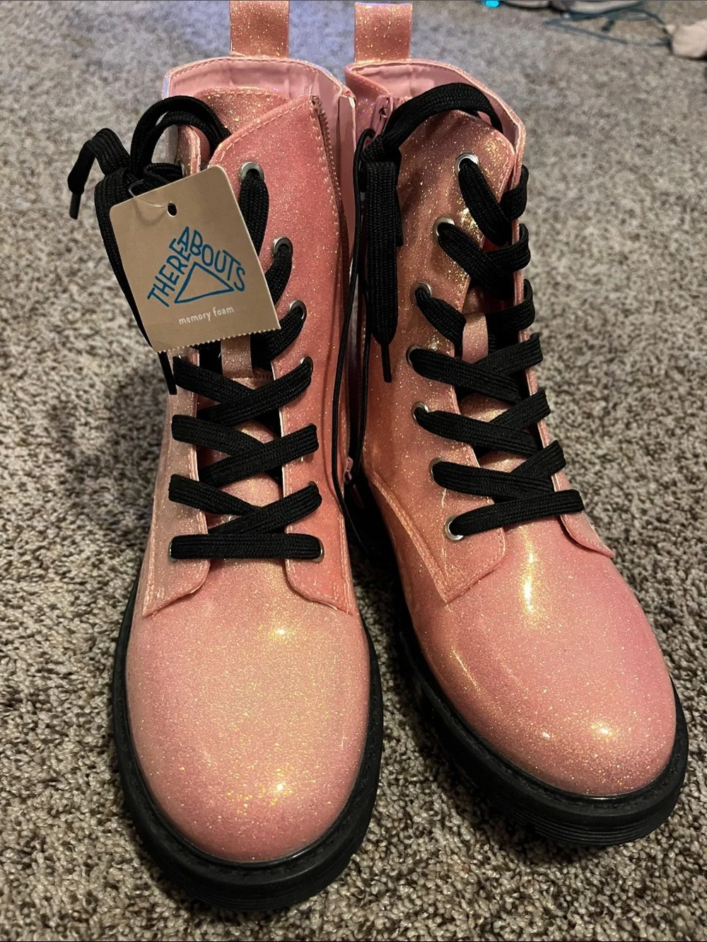 Thereabouts Kids Pink Glitter Lace-Up Ankle Boots
